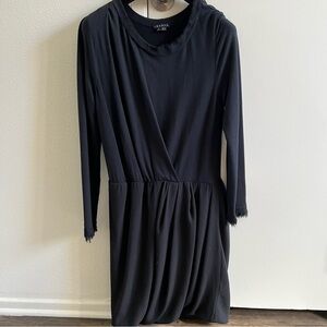 Theory Women’s Brandee Black Long Sleeve Dress Cinched Waist Elastic Hem Size L